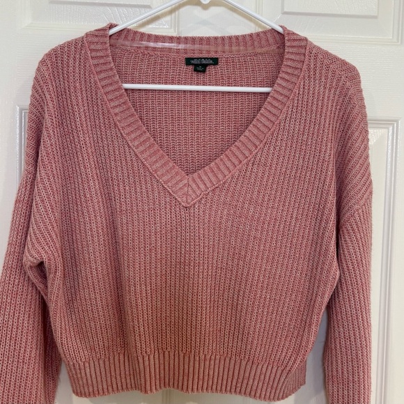 Wild Fable Pink V-Neck Cropped Long Sleeve Knit Sweater Women Junior Sz M - Picture 4 of 11